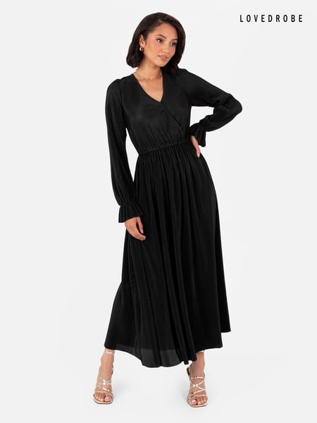 Plisse Long Sleeve Wrap Midaxi Dress (E54285) | € 35