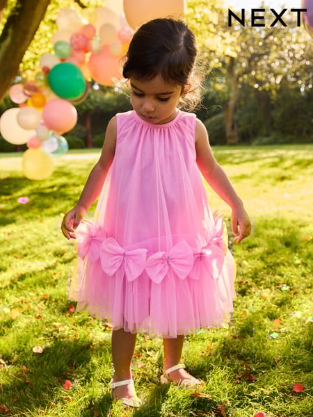 Pink Sleeveless Bow Mesh Dress (3mths-7yrs) (E54783) | € 21 - € 27