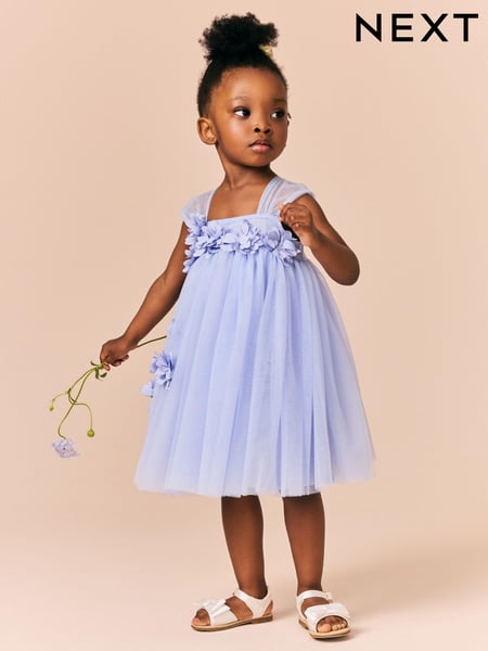Blue Sleeveless Flower Mesh Dress (3mths-7yrs) (E54785) | € 34 - € 40