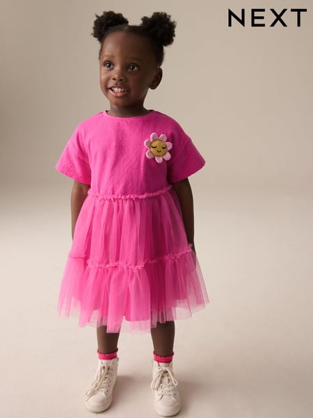 Bright Pink Character Short Sleeve Mesh Dress (3mths-7yrs) (E54794) | € 23 - € 26