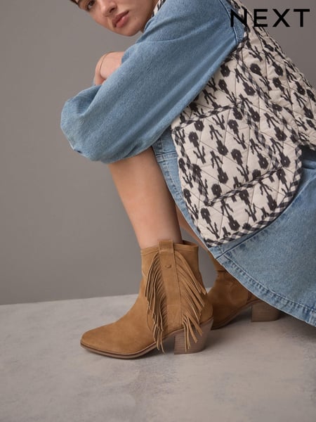 Dunkelbraun/Veloursleder - Forever Comfort® Boho Fringe Cowboy Ankle Boots (E54992) | 95 €