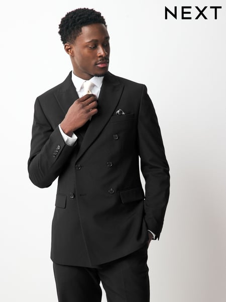 Black Double Breasted Tailored Two Button Suit Jacket (E55036) | € 90