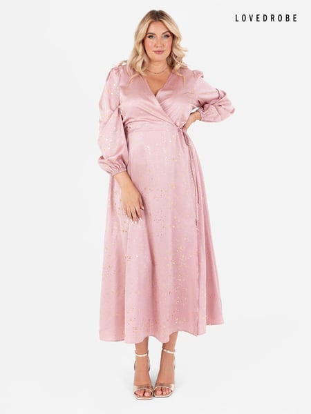Lovedrobe Pink Wrap Front Long Sleeve Midaxi Dress (E55206) | € 43