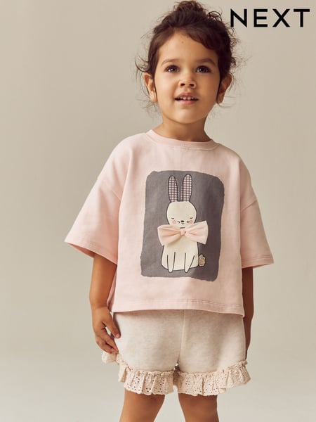 Pink Bunny 100% Cotton Top & Shorts Set (3mths-7yrs) (E55507) | € 20 - € 26
