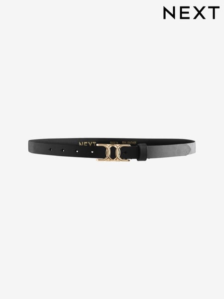 Black Statement Buckle Skinny Leather Belt (E55547) | € 17