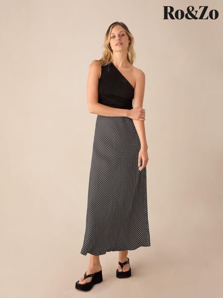 Ro&Zo Black Mono Polka Dot Print Satin Skirt (E55562) | € 61