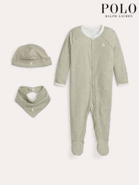 Polo Ralph Lauren Baby Beige Houndstooth 100% Cotton Print 3 Piece Gift Set (E55686) | 85 €