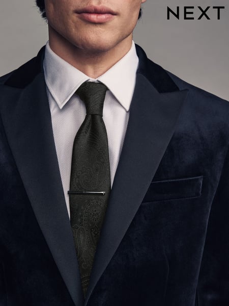 Black Glitter Paisley Slim Design Tie And Tie Clip (E55817) | € 12