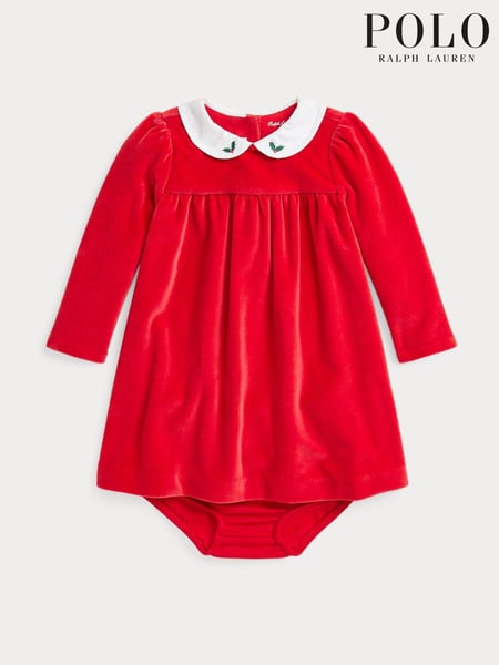 Polo Ralph Lauren Girls Red 100% Cotton Occassion Dress (E55835) | € 89