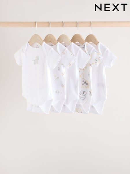 White Baby Animal Print Short Sleeve Bodysuits 5 Pack (E57522) | € 21 - € 24