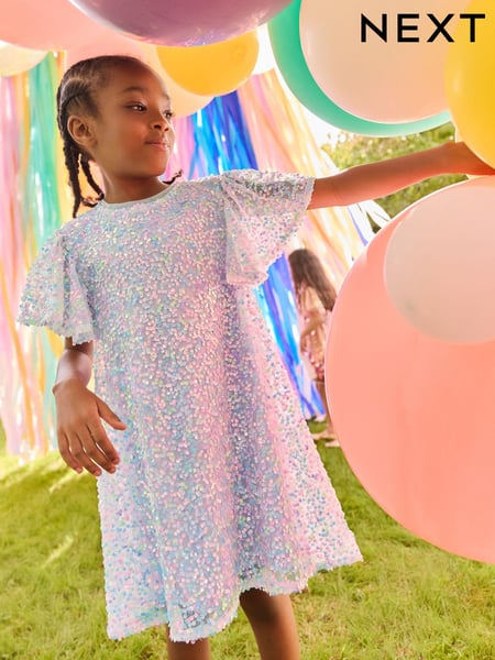 Lilac Purple Sparkle Angel Sleeve Sequin Party Dress (3-16yrs) (E57552) | € 31 - € 40