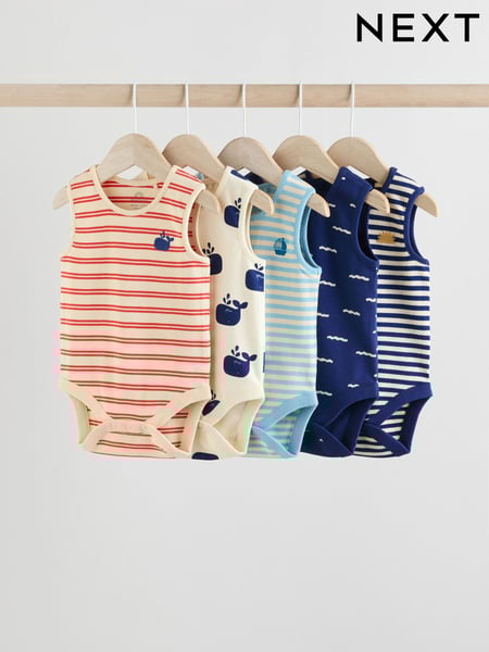Blue/Red Stripe Nautical Baby Vest Bodysuits 5 Pack (E57850) | € 23 - € 26