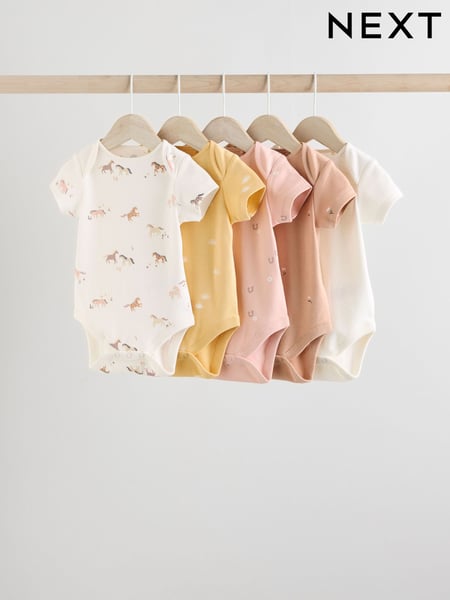 Muted Browns Baby Short Sleeve 100% Cotton Bodysuits 5 Pack (E58049) | € 24 - € 27