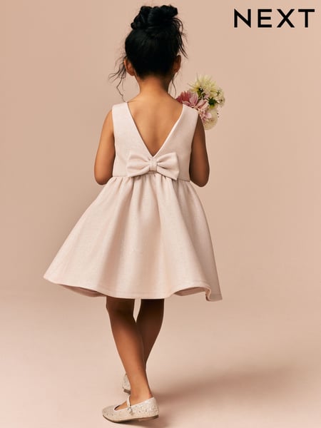 Champagne Gold Bow Detail Scuba Dress (3-16yrs) (E58303) | € 43 - € 51