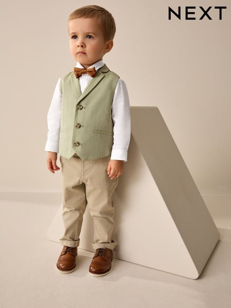 Sage Green Waistcoat Set With Shirt And Bow Tie (3mths-7yrs) (E58835) | € 48 - € 54