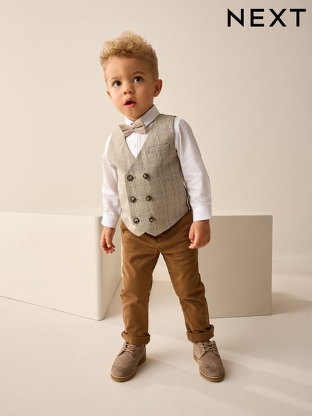 Neutral Check Waistcoat Set With Shirt And Bow Tie (3mths-7yrs) (E58838) | € 48 - € 54