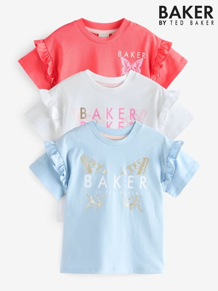 Baker by Ted Baker Frill Detail 100% Cotton T-Shirts 3 Pack (E58856) | € 50 - € 58