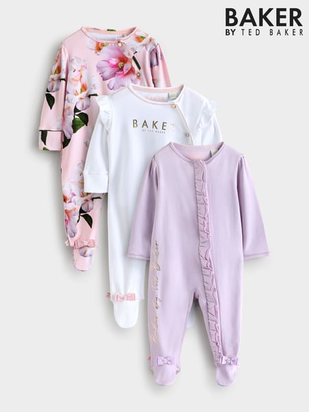 Baker by Ted Baker 100% Cotton Sleepsuits  3 Pack (E58867) | € 62 - € 67