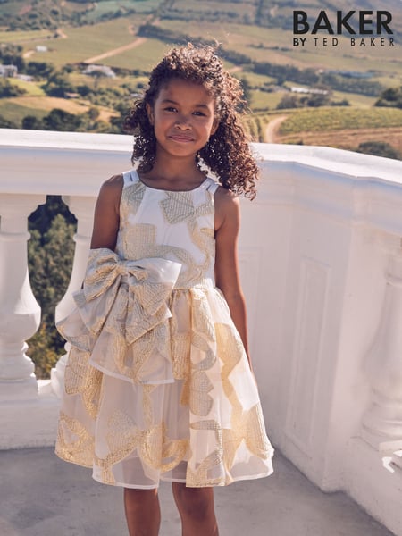 Baker by Ted Baker Gold/White Bow Occasion Dress (E58870) | € 90 - € 98