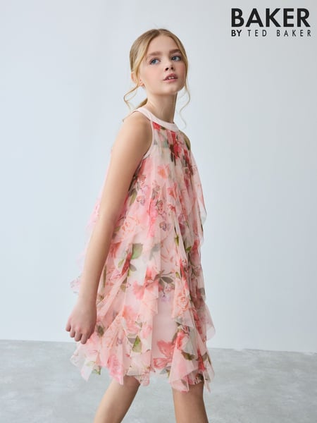 Baker by Ted Baker Pink Mesh Waterfall Dress (E58883) | € 59 - € 67