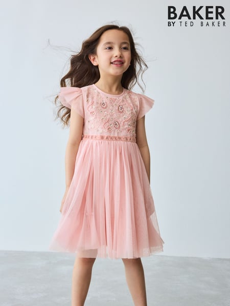 Baker by Ted Baker Pink Embellished Detail Mesh Dress (E58907) | € 75 - € 83