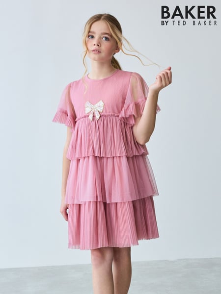 Baker by Ted Baker Pink Pleated Tier Mesh Dress (E58914) | € 75 - € 83