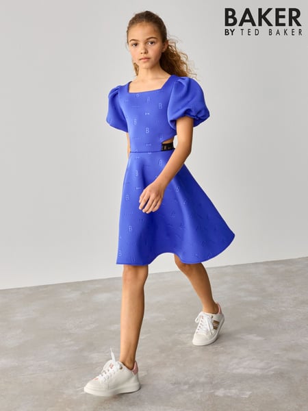 Baker by Ted Baker Blue Branded Waistband Embossed Scuba Dress (E58919) | € 67 - € 75