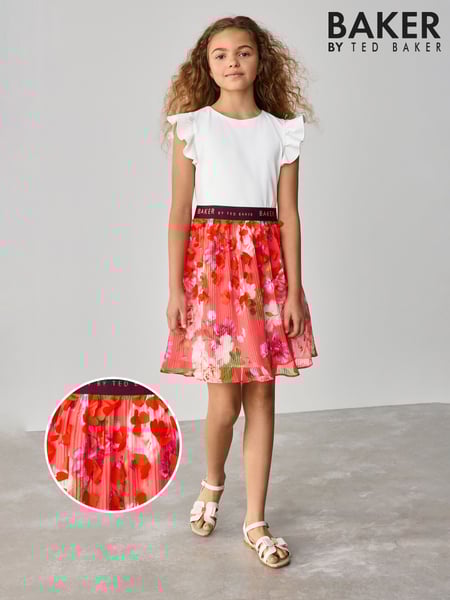 Baker by Ted Baker Red Floral Pleated Mockable Dress (E58932) | € 59 - € 70