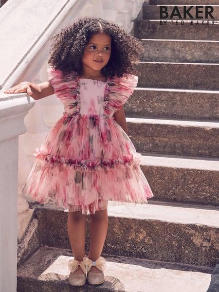 Baker by Ted Baker Floral Crinkle Mesh Frill Dress (E58934) | € 37 - € 40
