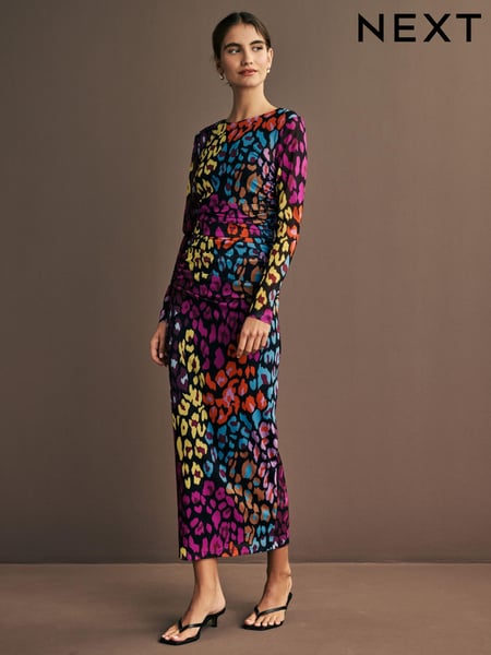 Bright Multi Animal Print Long Sleeve Placement Floral Mesh Maxi Dress (E58963) | € 29