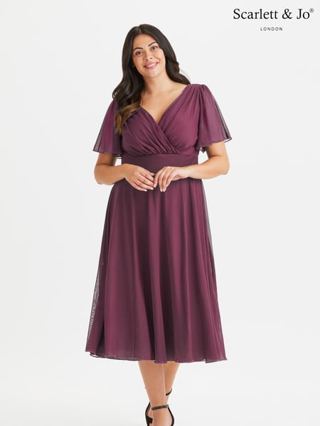 Scarlett & Jo Wine Victoria Angel Sleeve Mesh Midi long Dress (E59535) | € 133