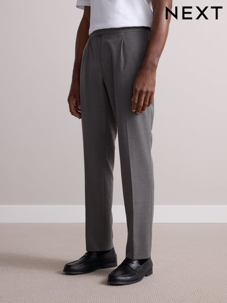 Taupe Wool Rich Smart Textured Trousers With Side Adjusters (E59762) | € 103