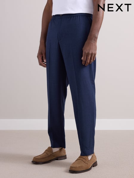 Navy Elasticated Waist Wool Rich Textured Formal Trousers (E59763) | € 103