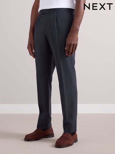 Charcoal Grey Wool Rich Smart Textured Trousers With Side Adjusters (E59764) | € 103