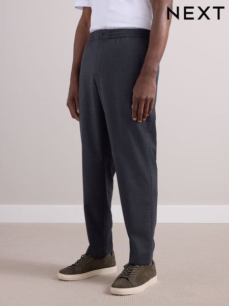 Charcoal Grey Elasticated Waist Wool Rich Textured Formal Trousers (E59765) | € 103