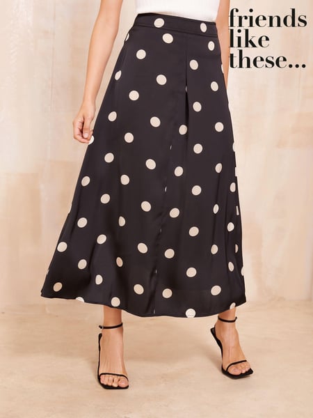 Friends Like These Black Satin Bias Midi Skirt (E59912) | € 28