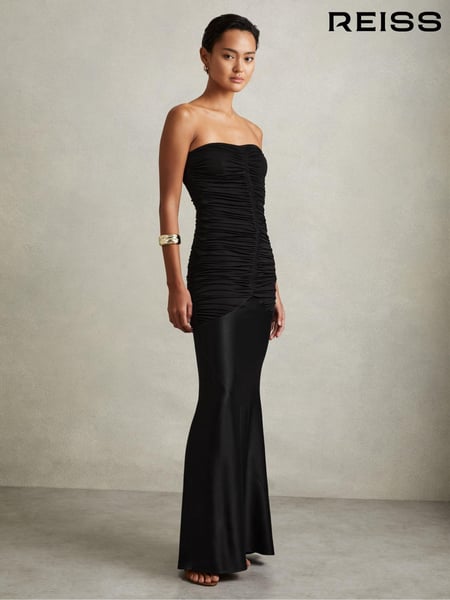 Reiss Black Selina Strapless Ruched Maxi Dress (E61266) | € 371