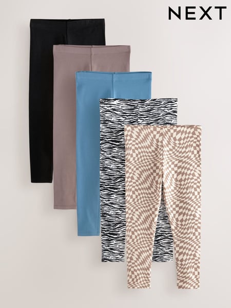 Neutral/Zebra/Blue Leggings 5 Pack (3-16yrs) (E61327) | € 28 - € 40