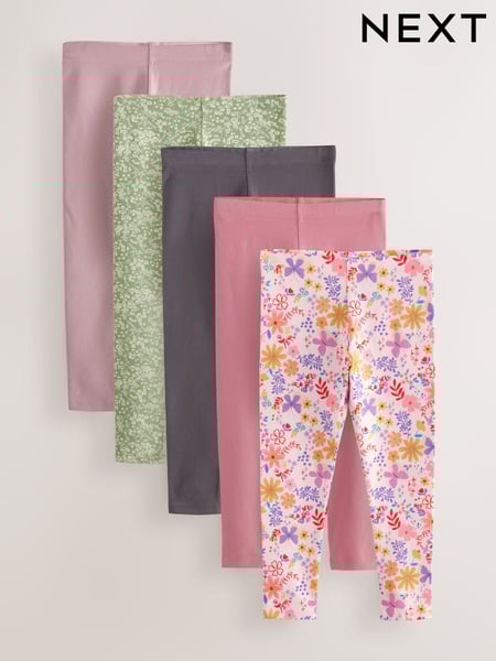Pink/Green/Floral Leggings 5 Pack (3-16yrs) (E61329) | € 28 - € 40