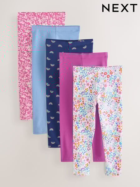 Navy Rainbow Floral Leggings 5 Pack (3-16yrs) (E61332) | € 28 - € 40