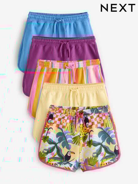 Multi Tropical/Pink/Yellow/Blue/Purple/Stripe Jersey Shorts 5 Pack (3-16yrs) (E61337) | € 28 - € 37