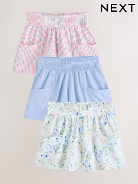 Pink/Blue/Floral 100% Cotton Shorts 3 Pack (3-16yrs) (E61339) | € 23 - € 31