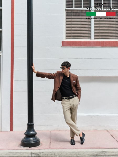 Rust Brown Signature Leomaster Linen Blazer (E61791) | € 297