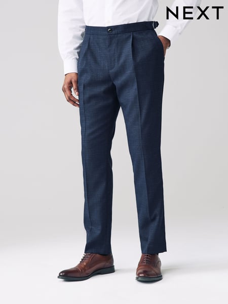 Navy Blue Slim Fit Textured Side Adjuster Trousers (E62874) | € 60
