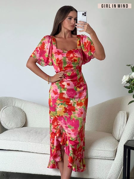 Girl In Mind Pink Heidi Ruched Midi Dress (E62947) | € 36