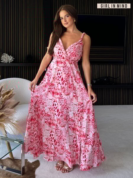 Girl In Mind Red Roma Animal Maxi Dress (E62948) | € 35