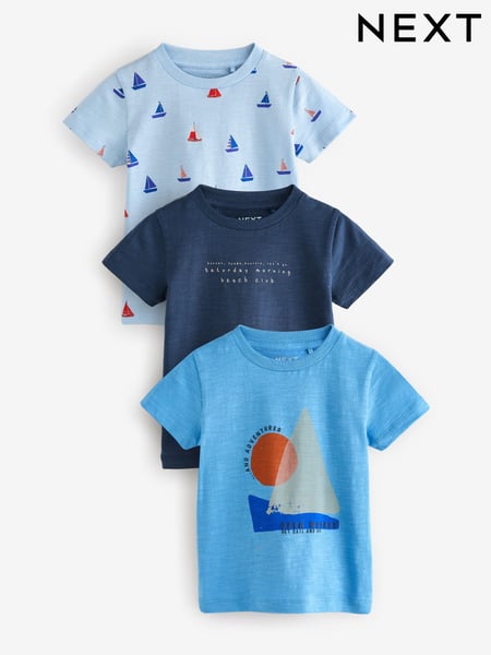 Blue Boats Short Sleeve T-Shirts 3 Pack (3mths-7yrs) (E63178) | € 20 - € 26