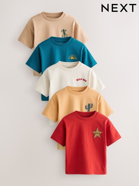 Multi Western Short Sleeve T-Shirts 5 Pack (3mths-7yrs) (E63183) | € 26 - € 31
