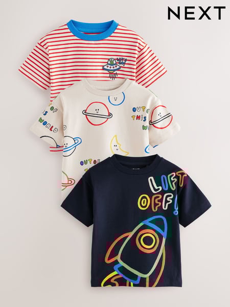 Red/Blue Space Short Sleeve T-Shirts 3 Pack (3mths-7yrs) (E63184) | € 21 - € 27
