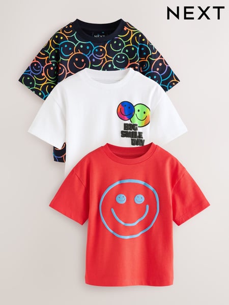 Multi Bright Happy Face Short Sleeve T-Shirts 3 Pack (3mths-7yrs) (E63188) | € 21 - € 26